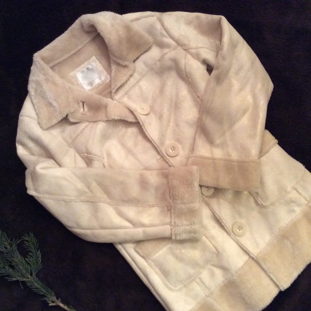 Justice Gold Shimmer Coat Jacket 10 Girls "Suede"